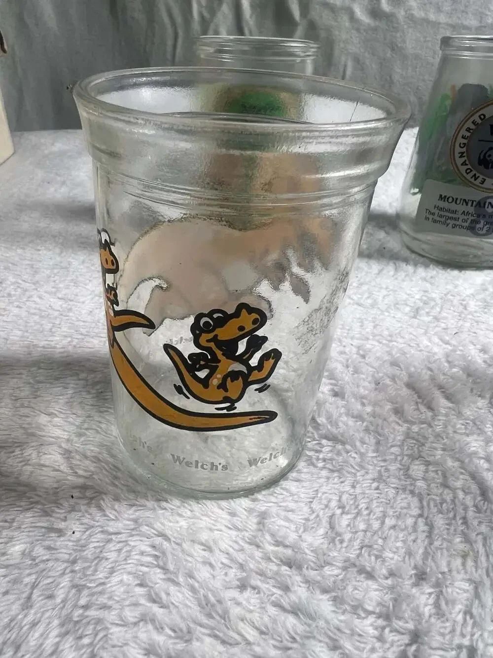 Set of 6 Vintage Welch's Jelly Jar Glasses Featuring Animals and Characters